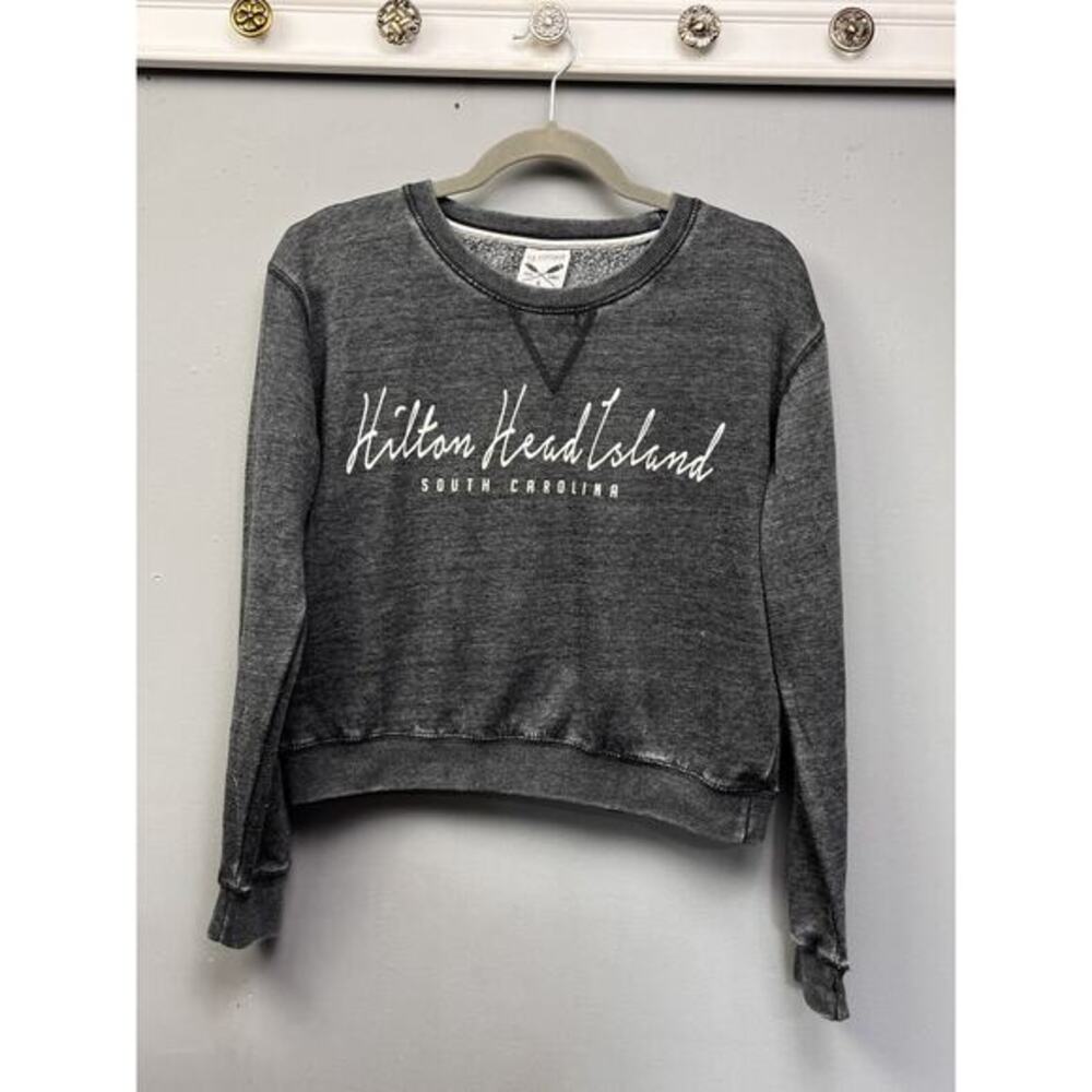 Hilton Head SC Cropped Sweatshirt Womens Small Gray Graphic US Vintage